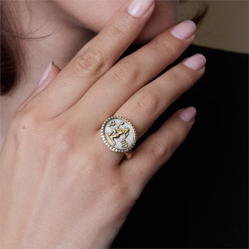 Diamond Virgo Zodiac Signet Ring Image 2