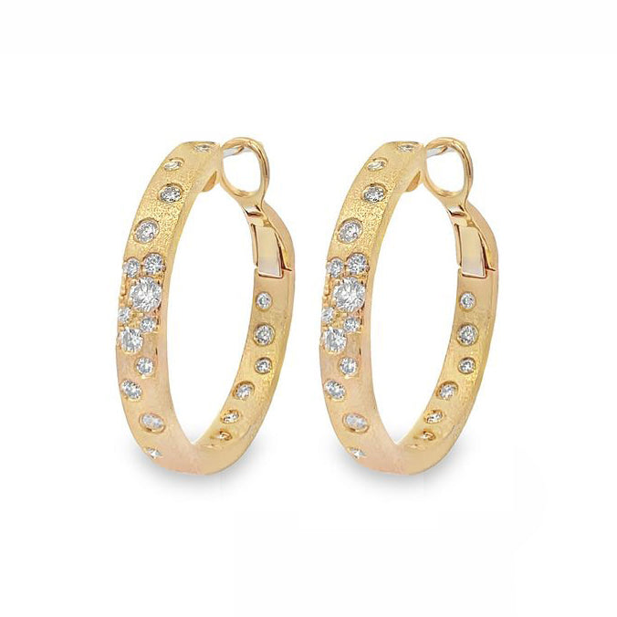 Solid 14k Gold Diamond Dust outlet Hoop Earrings