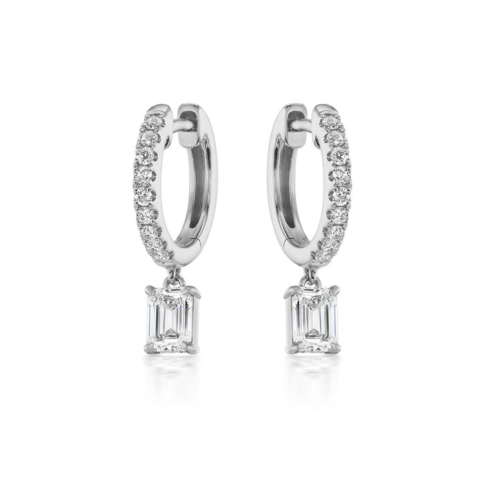 Emerald Cut Diamond Drop Huggie Earrings
