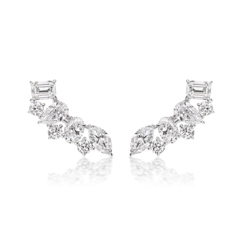 Mixed Cut Diamond Ear Climber Earrings