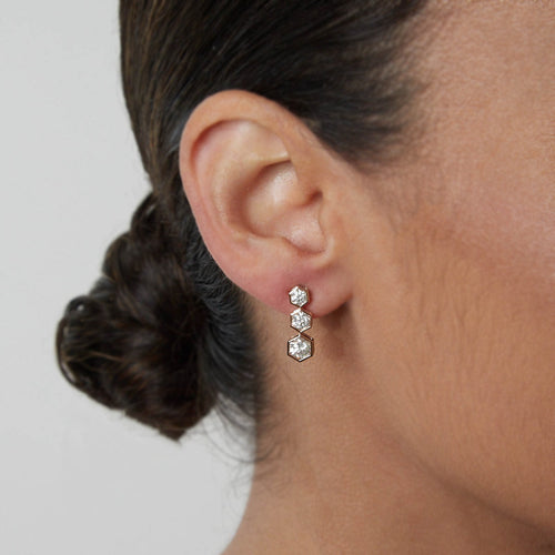 Graduated Diamond Hex Trio Drop Earrings Image 2