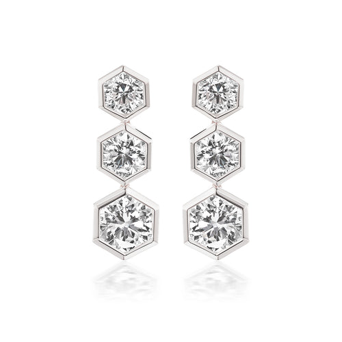 Graduated Diamond Hex Trio Drop Earrings