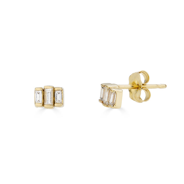 Diamond Baguette Trio Stud Earrings