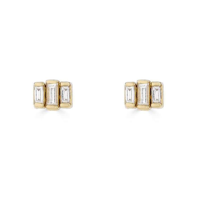 Diamond Baguette Trio Stud Earrings