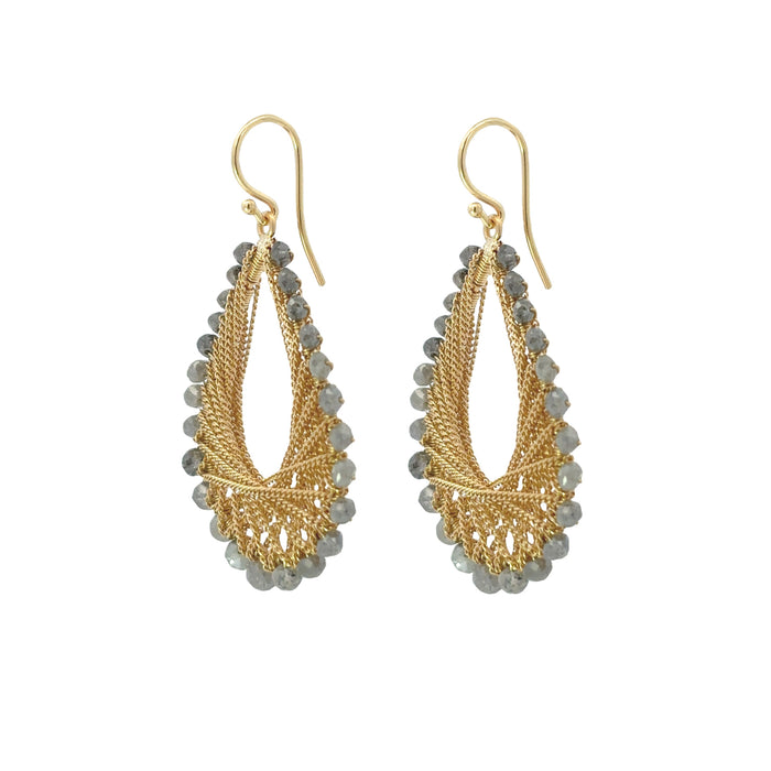 Grey Diamond Woven Teadrop Earrings