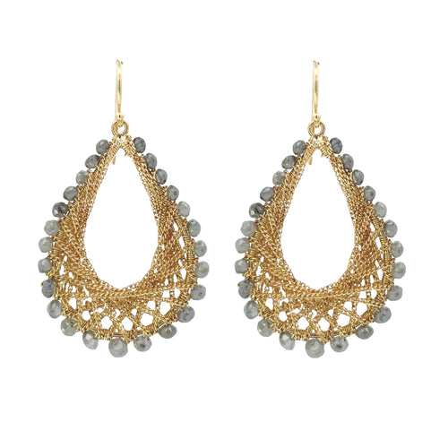 Grey Diamond Woven Teadrop Earrings