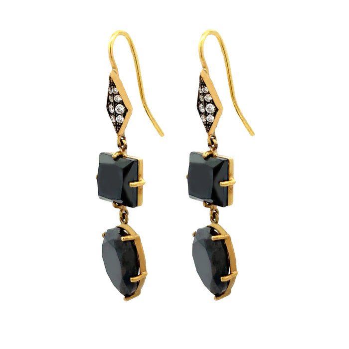 Multicut Black Diamond Double Drop Earrings