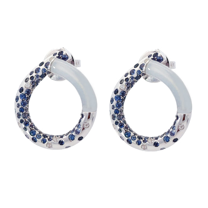 Pavé Sapphire & White Chalcedony Oera Hoop Earrings