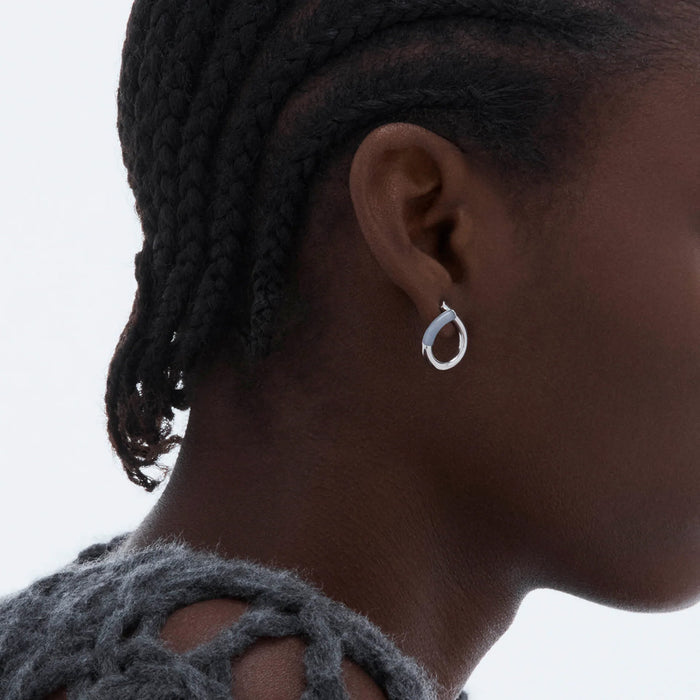 Carved White Chalcedony Oera Hoop Earrings