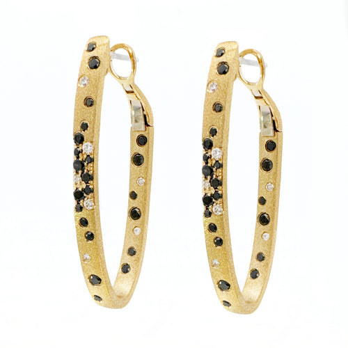 Black & White Diamond Oval Hoop Earrings