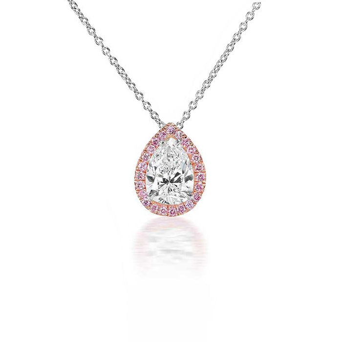 Fancy Pink & Pear Diamond Halo Pendant Necklace