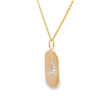 Diamond Crescent Moon Dog Tag Pendant Necklace