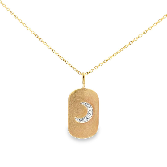 Diamond Crescent Moon Dog Tag Pendant Necklace