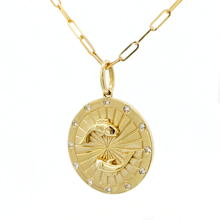 Pisces Diamond Medallion Zodiac Necklace