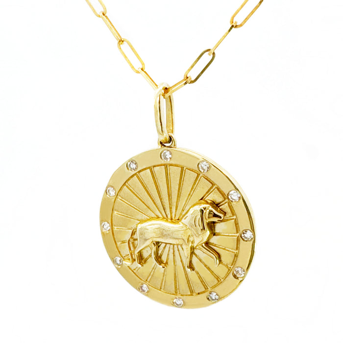 Leo Diamond Medallion Zodiac Necklace