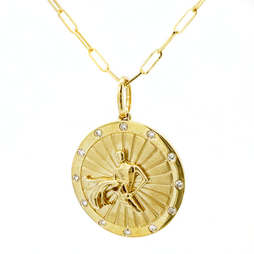 Aquarius Diamond Zodiac Medallion Necklace