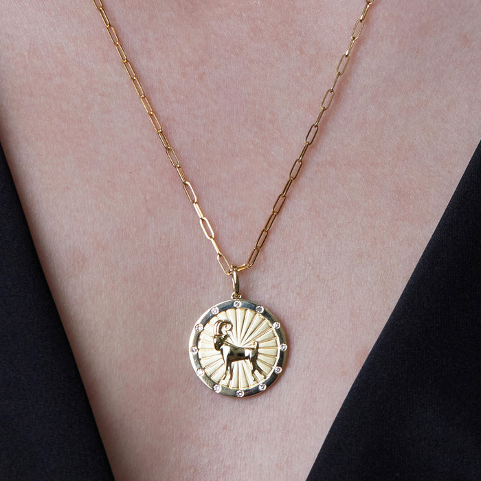 Aries Diamond Medallion Zodiac Necklace