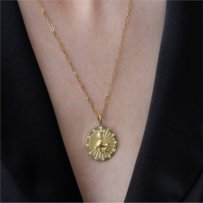 Capricorn Diamond Medallion Zodiac Necklace