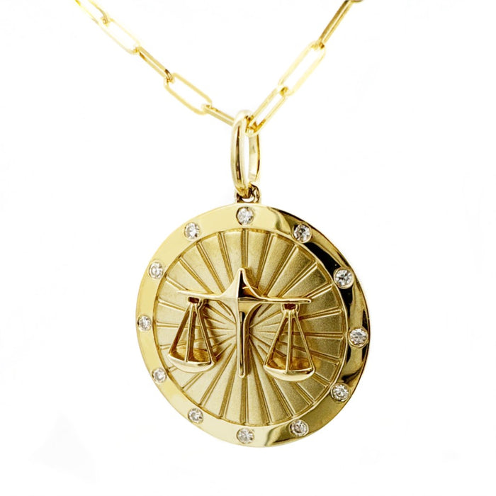 Libra Diamond Medallion Zodiac Necklace