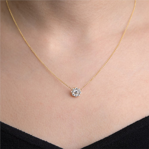 Yellow Gold Diamond Cluster Pendant Necklace Image 2