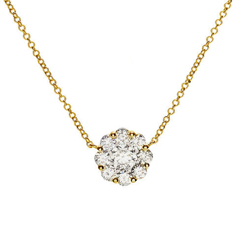 Yellow Gold Diamond Cluster Pendant Necklace