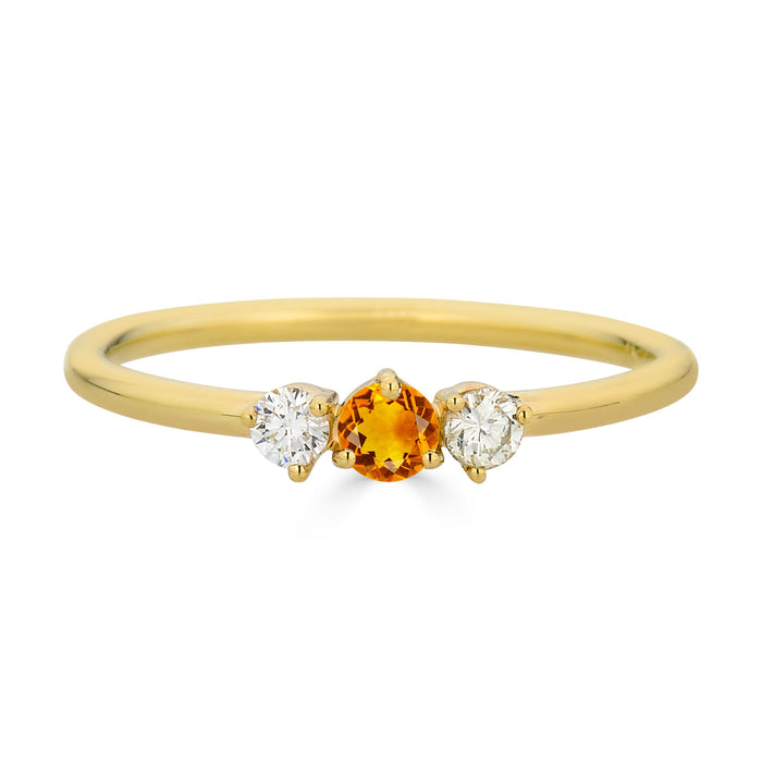 Citrine & Diamond Trio Birthstone Ring