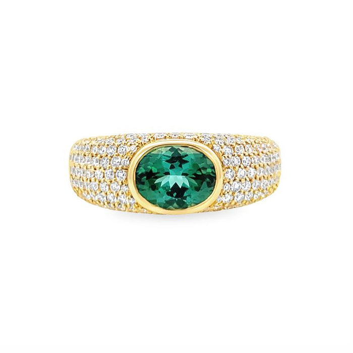 Green Tourmaline & Pavé Diamond Signet Ring