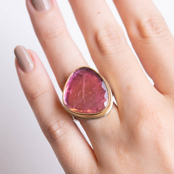 Large Asymmetric Pink Tourmaline Statement Ring