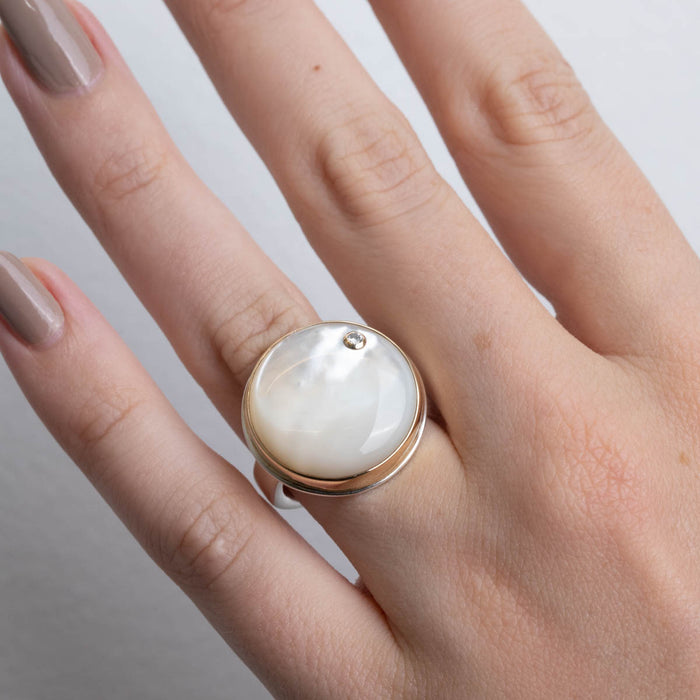 Round Mother of Pearl & Diamond Statement Ring