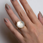 Round White Rainbow Moonstone Ring