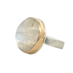 Round White Rainbow Moonstone Ring