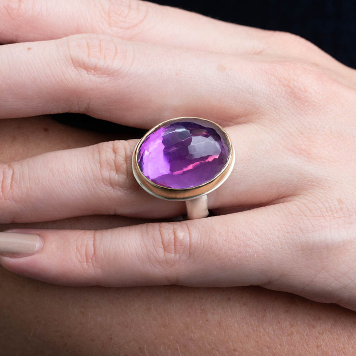 Large Inverted Amethyst Statement Ring