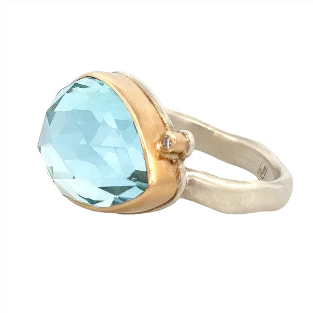 Teardrop Sky Blue Topaz & Diamond Ring