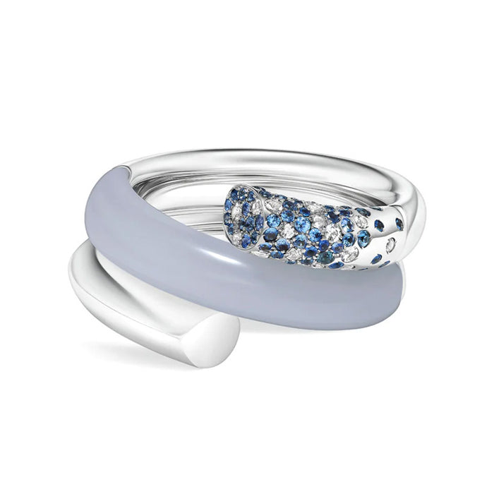 Sapphire & Blue Chalcedony Double Oera Ring