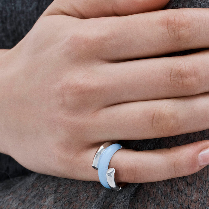 Carved White Chalcedony Oera Ring