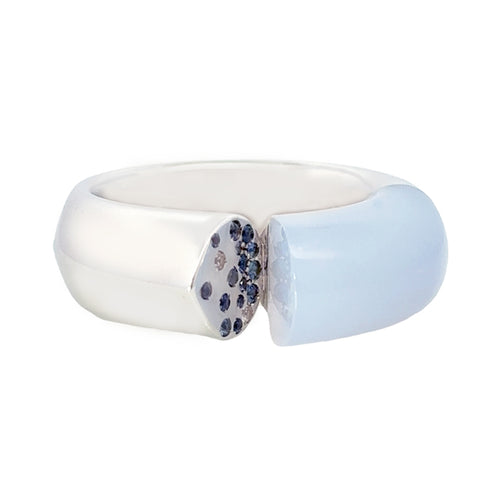 Sapphire & White Chalcedony Oera Ring