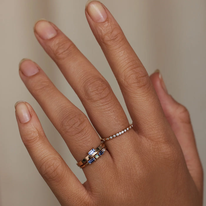 Sapphire, Opal & Diamond Pillar Ring