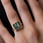 Blue Green Tourmaline & Diamond Mosaic Ring