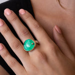 Large Oval Faceted Green Onyx & Diamond Ring