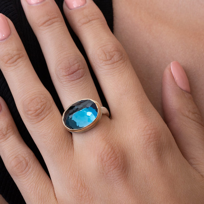 Oval Inverted London Blue Topaz Ring