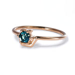 Small Hexagon Teal Sapphire Nestled Ring