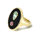 Exclamation Point Paraiba Tourmaline, Onyx & Sapphire Ring