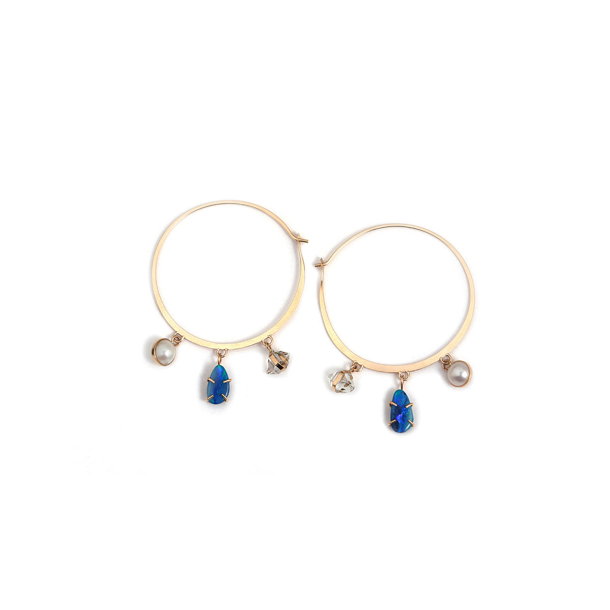 Pearl, Herkimer Diamond & Australian Opal Hoop Earrings - Melissa