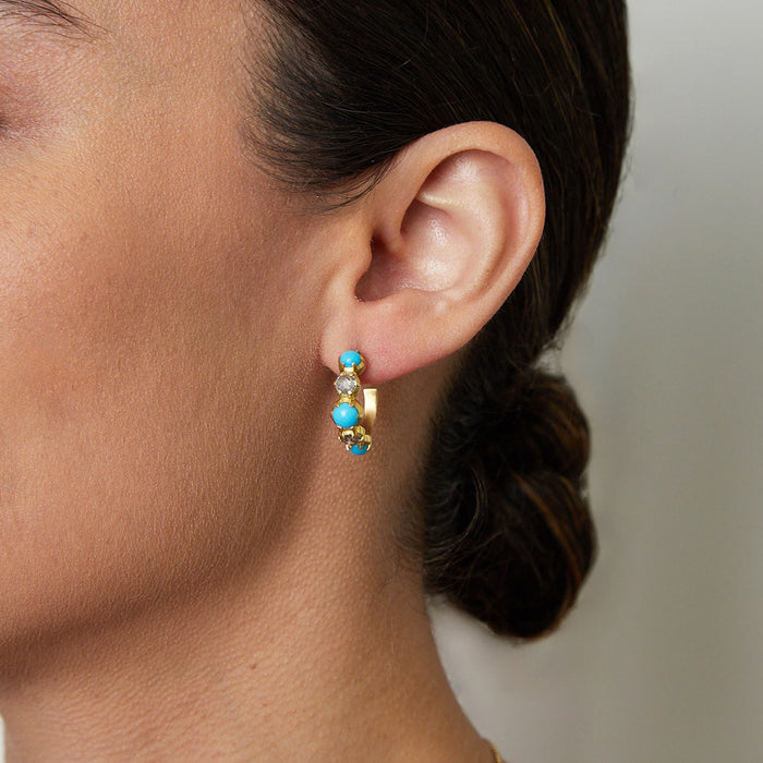 Turquoise & Diamond Colette Hoop Earrings