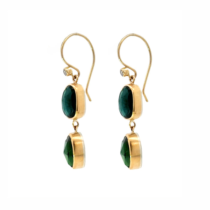 Asymmetric Blue-Green Tourmaline Drop Earrings