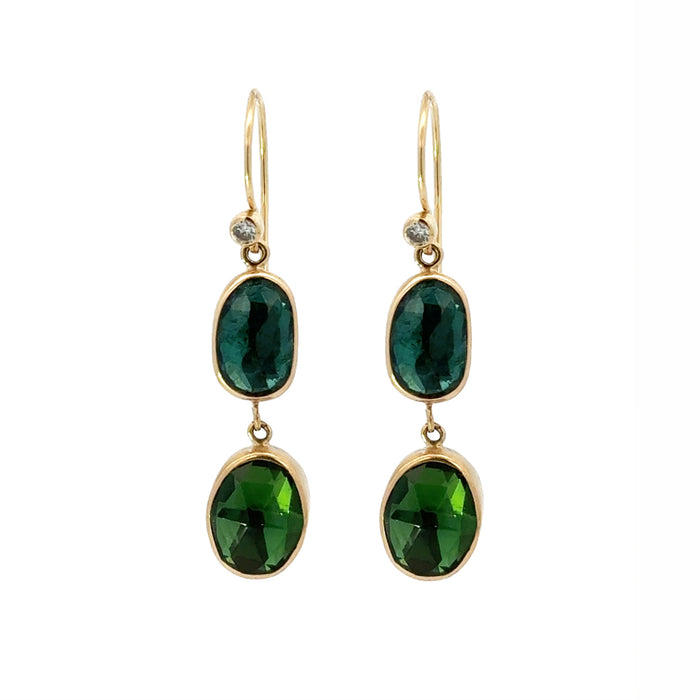 Asymmetric Blue-Green Tourmaline Drop Earrings