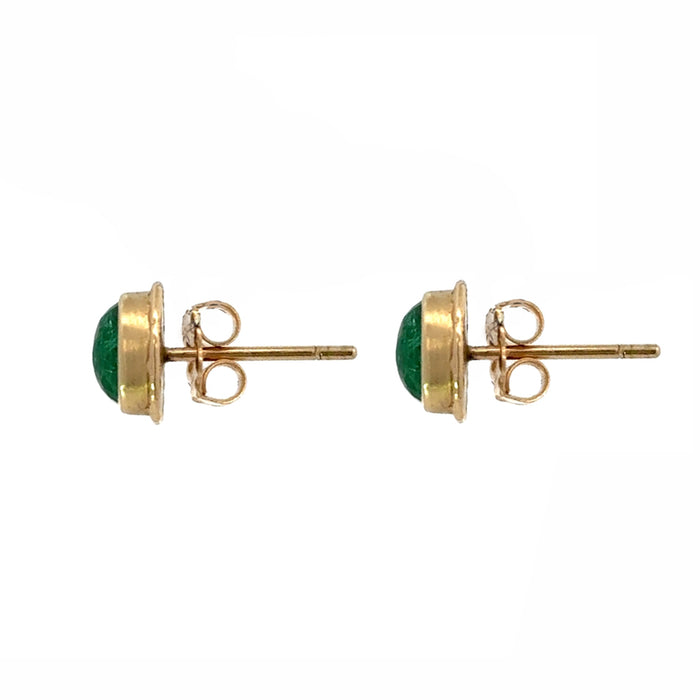 Inverted Oval Colombian Emerald Stud Earrings