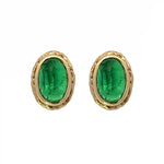 Inverted Oval Colombian Emerald Stud Earrings