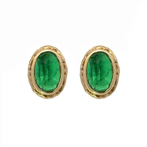 Inverted Oval Colombian Emerald Stud Earrings