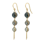 One of a Kind Tahitian Pearl Textile Trio Drop Earrings